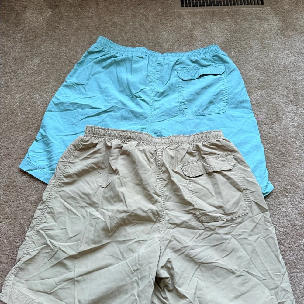 Lot of2 L.L. Bean Teal and Khaki mesh lined swim board shorts sz41